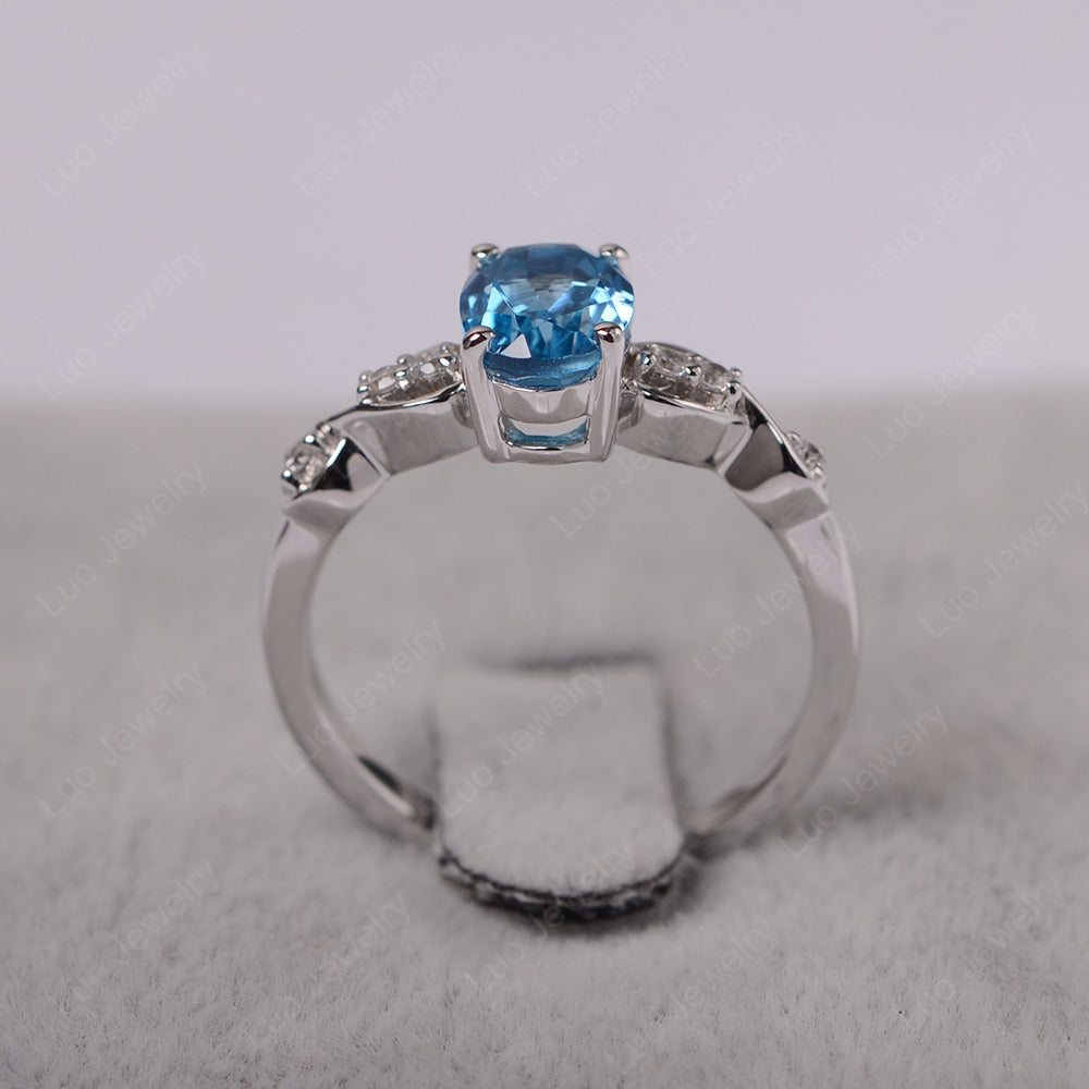 Swiss Blue Topaz Ring Oval Cut Engagement Ring - LUO Jewelry