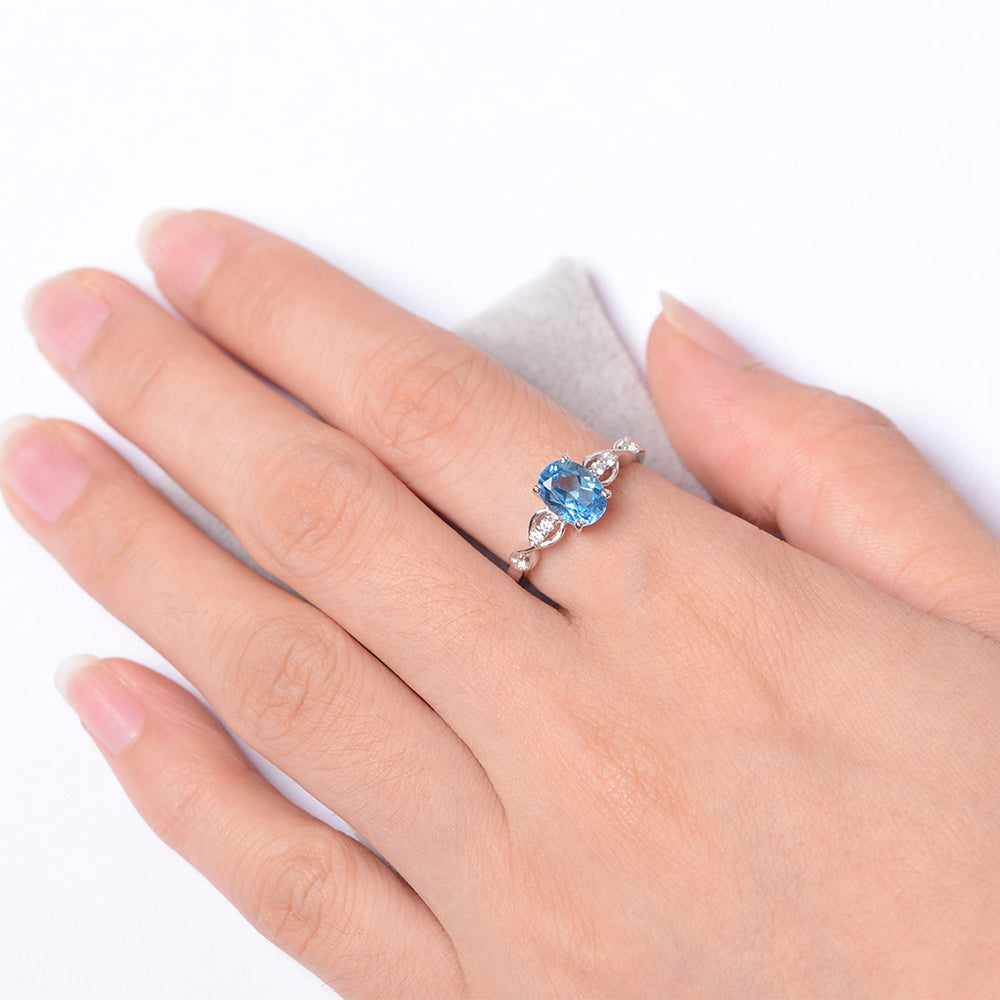 Swiss Blue Topaz Ring Oval Cut Engagement Ring - LUO Jewelry