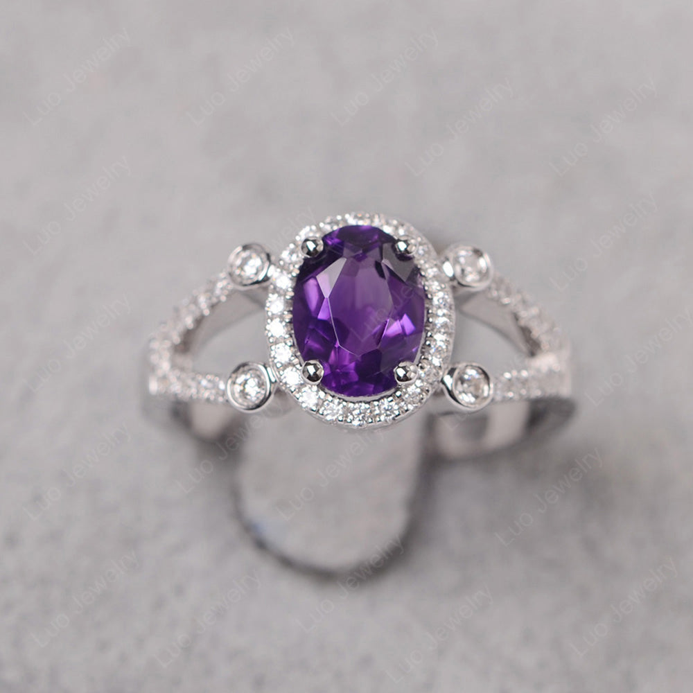 Oval Amethyst Art Deco Engagement Ring Gold - LUO Jewelry