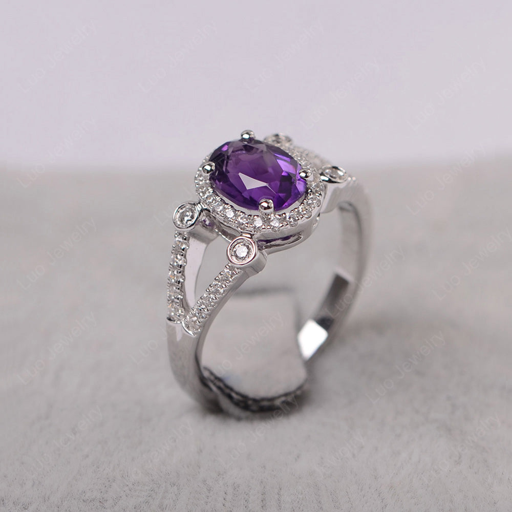 Oval Amethyst Art Deco Engagement Ring Gold - LUO Jewelry