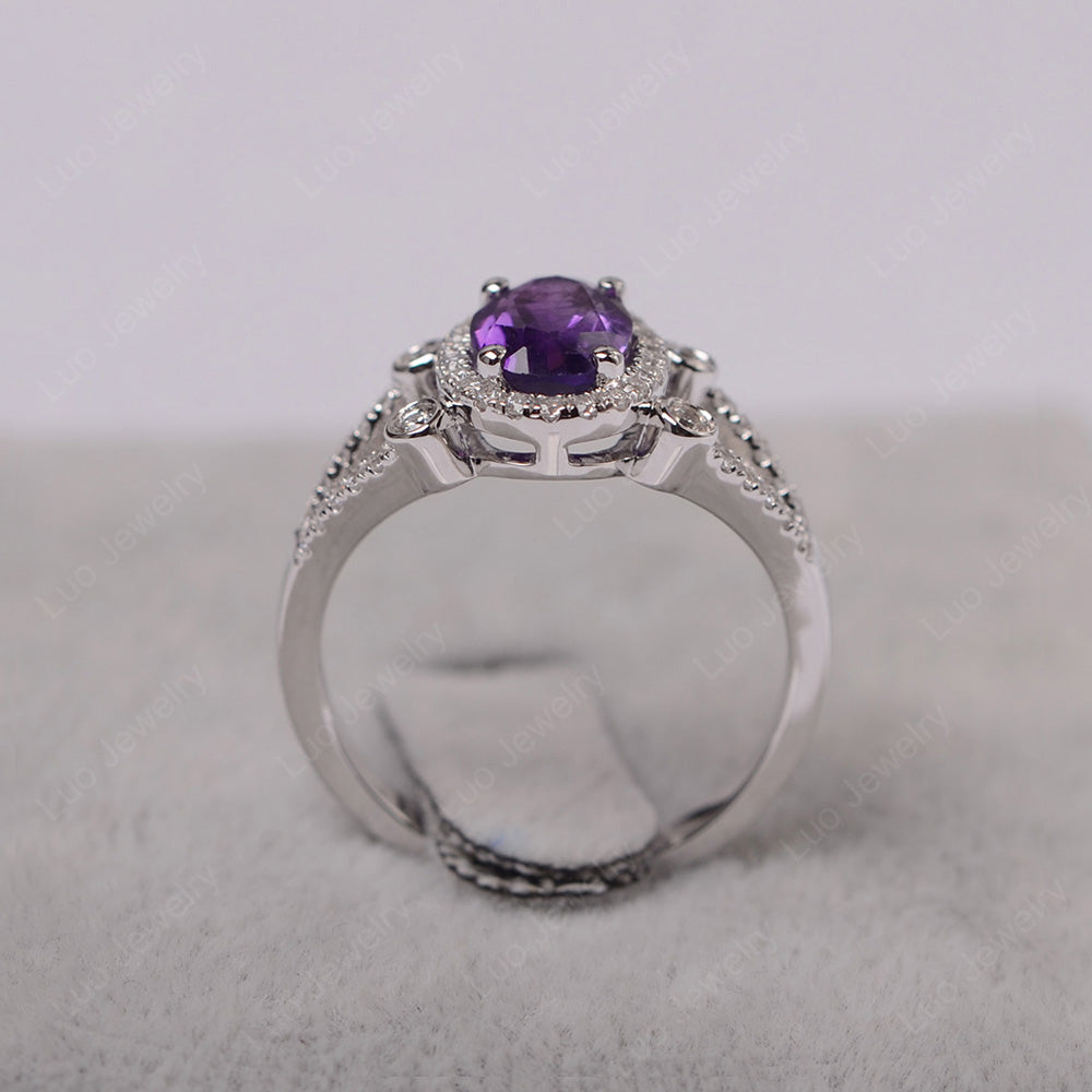 Oval Amethyst Art Deco Engagement Ring Gold - LUO Jewelry