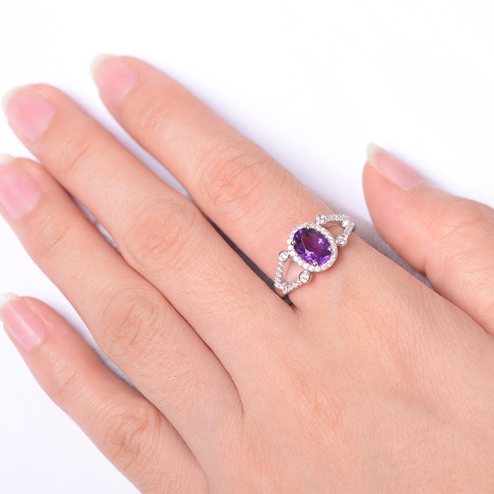 Oval Amethyst Art Deco Engagement Ring Gold - LUO Jewelry