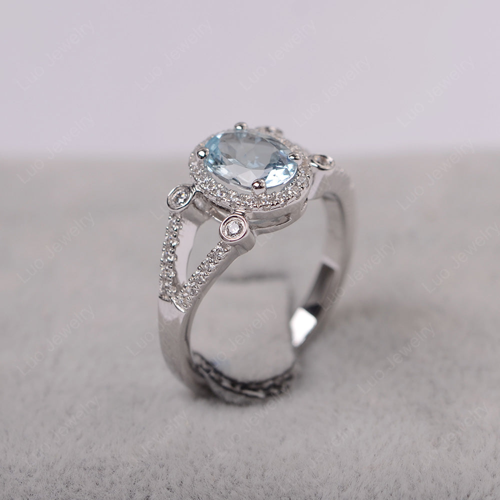 Oval Aquamarine Art Deco Engagement Ring Gold - LUO Jewelry