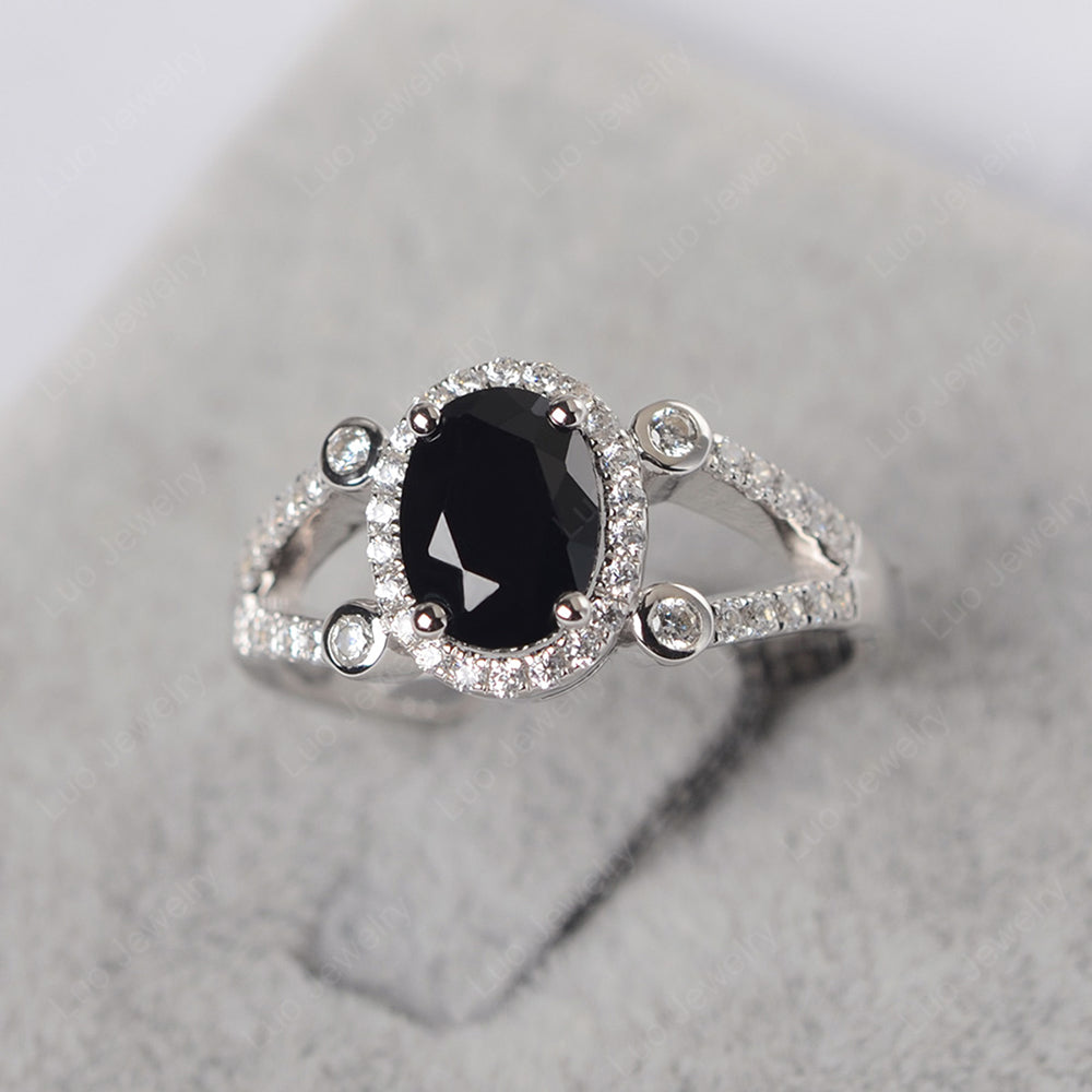 Oval Black Stone Art Deco Engagement Ring Gold - LUO Jewelry