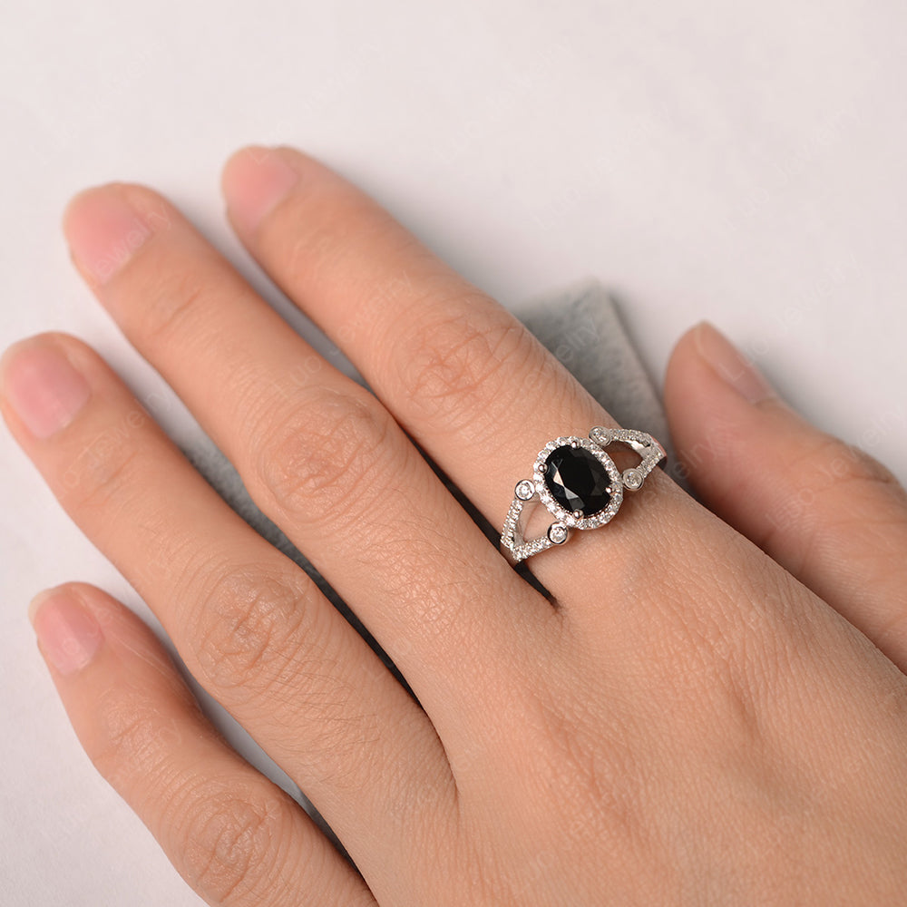 Oval Black Stone Art Deco Engagement Ring Gold - LUO Jewelry