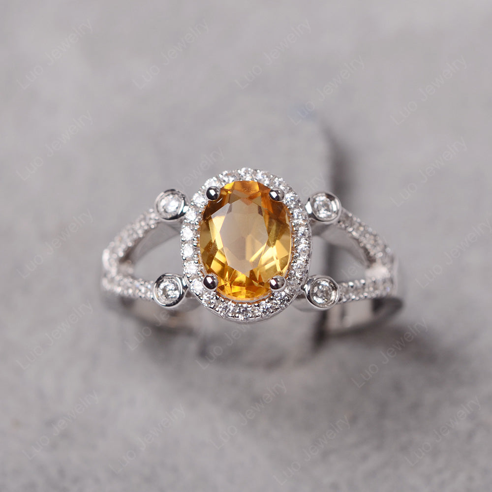 Oval Citrine Art Deco Engagement Ring Gold - LUO Jewelry