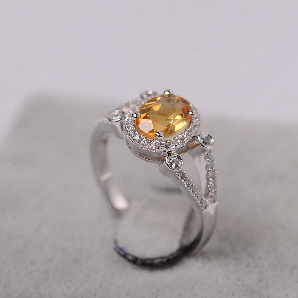 Oval Citrine Art Deco Engagement Ring Gold - LUO Jewelry