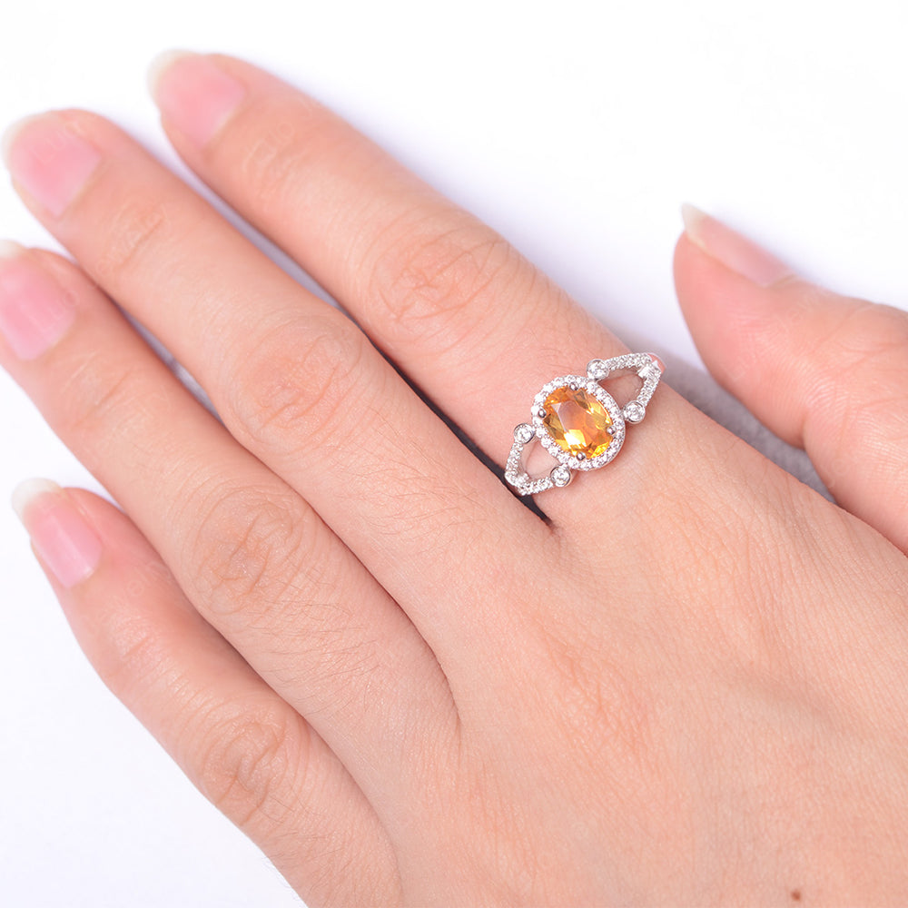 Oval Citrine Art Deco Engagement Ring Gold - LUO Jewelry