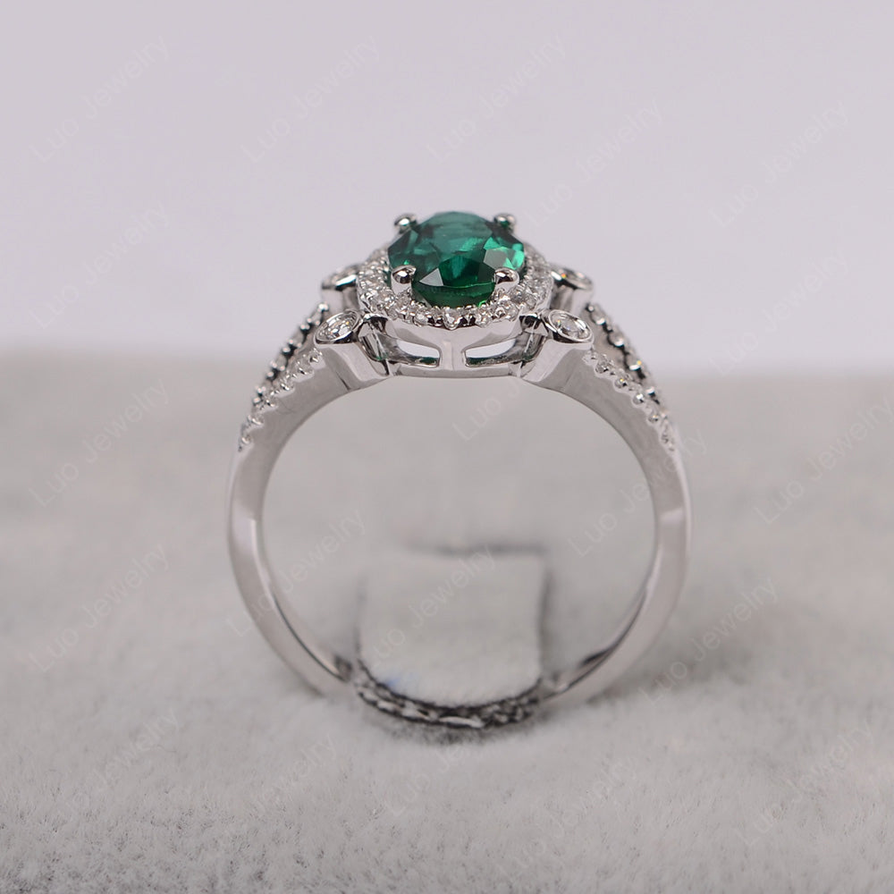 Oval Lab Emerald Art Deco Engagement Ring Gold - LUO Jewelry