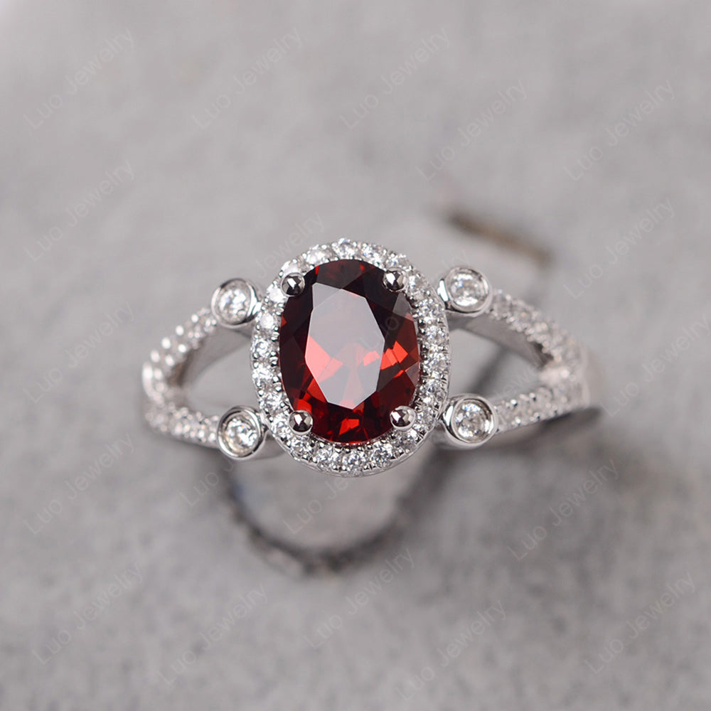 Oval Garnet Art Deco Engagement Ring Gold - LUO Jewelry