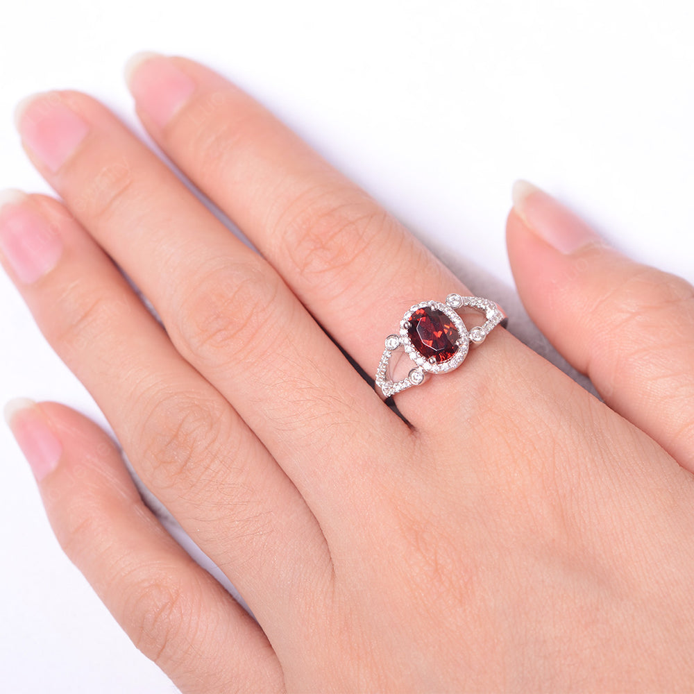 Oval Garnet Art Deco Engagement Ring Gold - LUO Jewelry