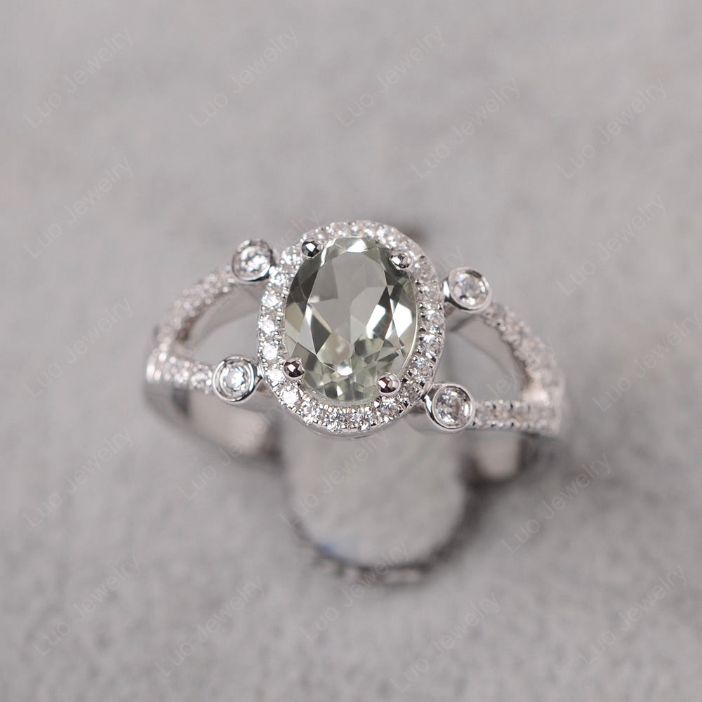 Oval Green Amethyst Art Deco Engagement Ring Gold - LUO Jewelry