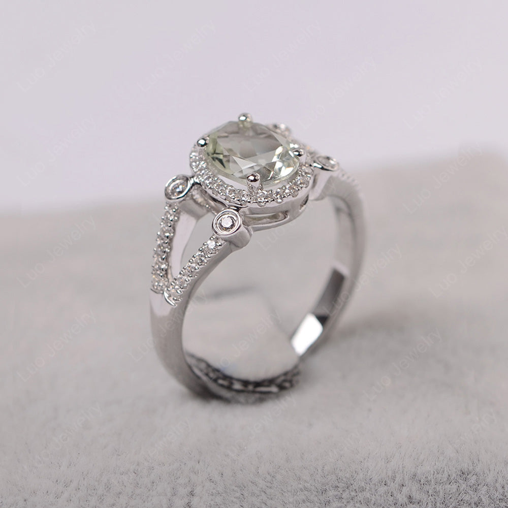 Oval Green Amethyst Art Deco Engagement Ring Gold - LUO Jewelry