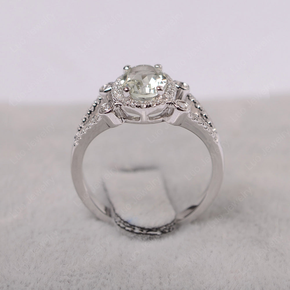 Oval Green Amethyst Art Deco Engagement Ring Gold - LUO Jewelry