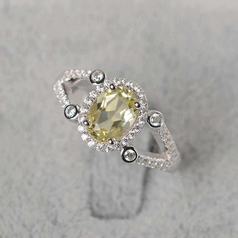 Oval Lemon Quartz Art Deco Engagement Ring Gold - LUO Jewelry