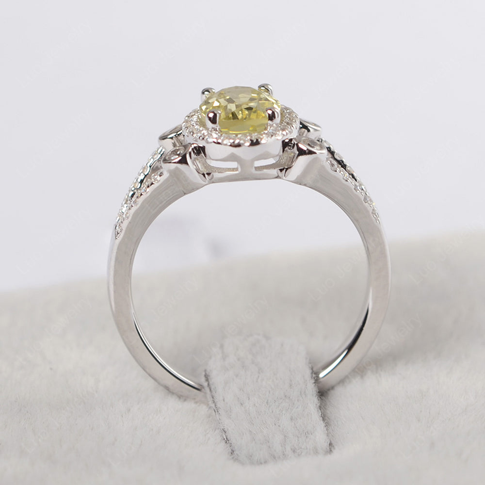 Oval Lemon Quartz Art Deco Engagement Ring Gold - LUO Jewelry