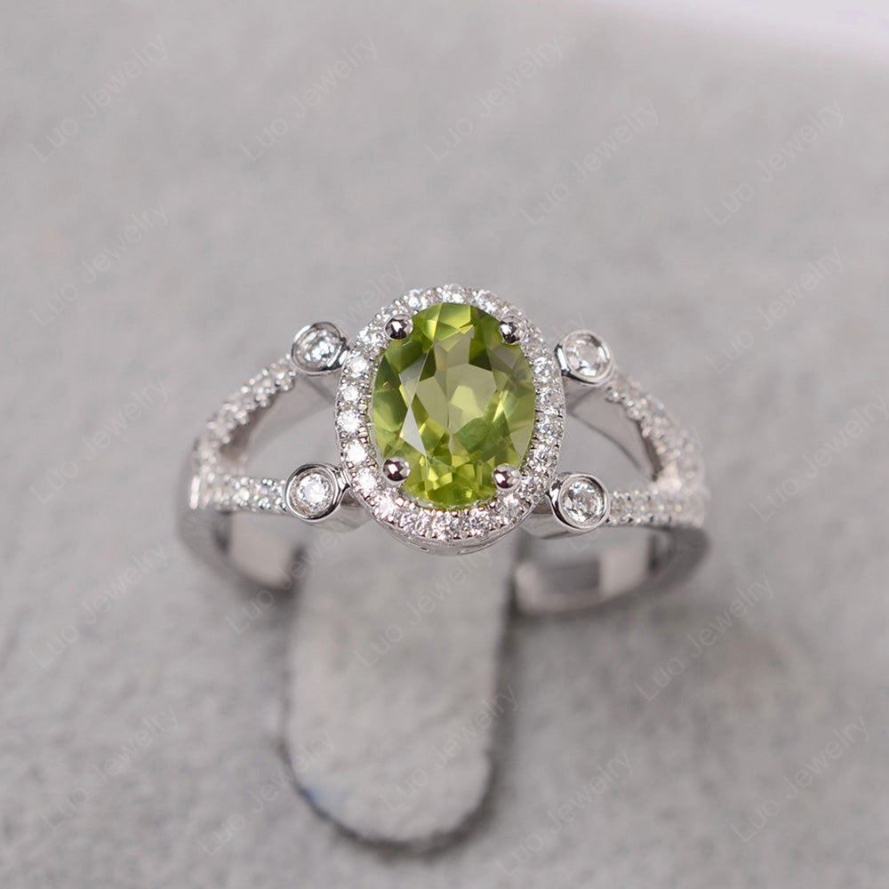 Oval Peridot Art Deco Engagement Ring Gold - LUO Jewelry