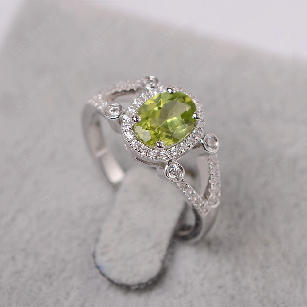 Oval Peridot Art Deco Engagement Ring Gold - LUO Jewelry