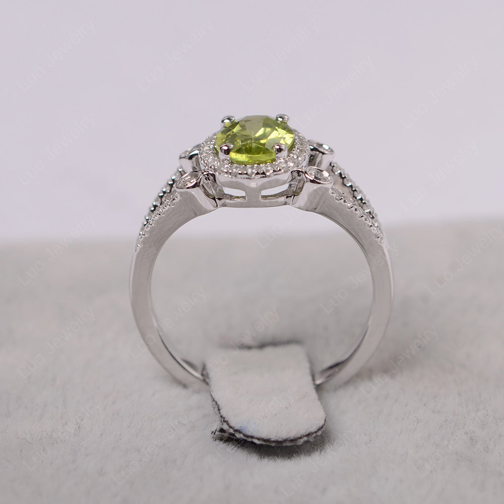 Oval Peridot Art Deco Engagement Ring Gold - LUO Jewelry