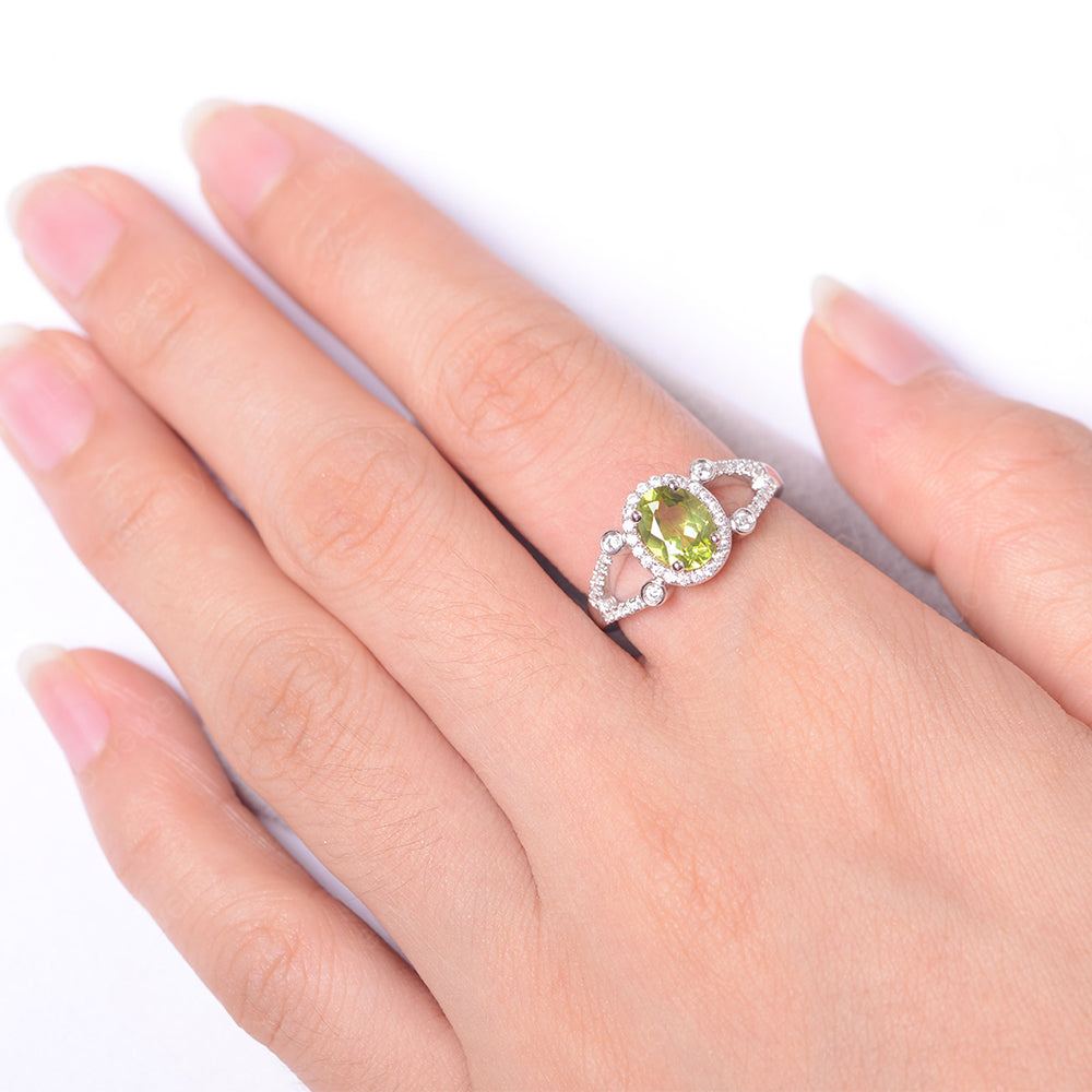 Oval Peridot Art Deco Engagement Ring Gold - LUO Jewelry