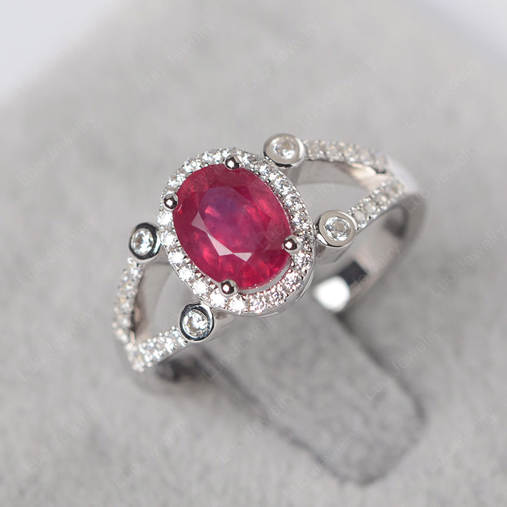 Oval Ruby Art Deco Engagement Ring Gold - LUO Jewelry