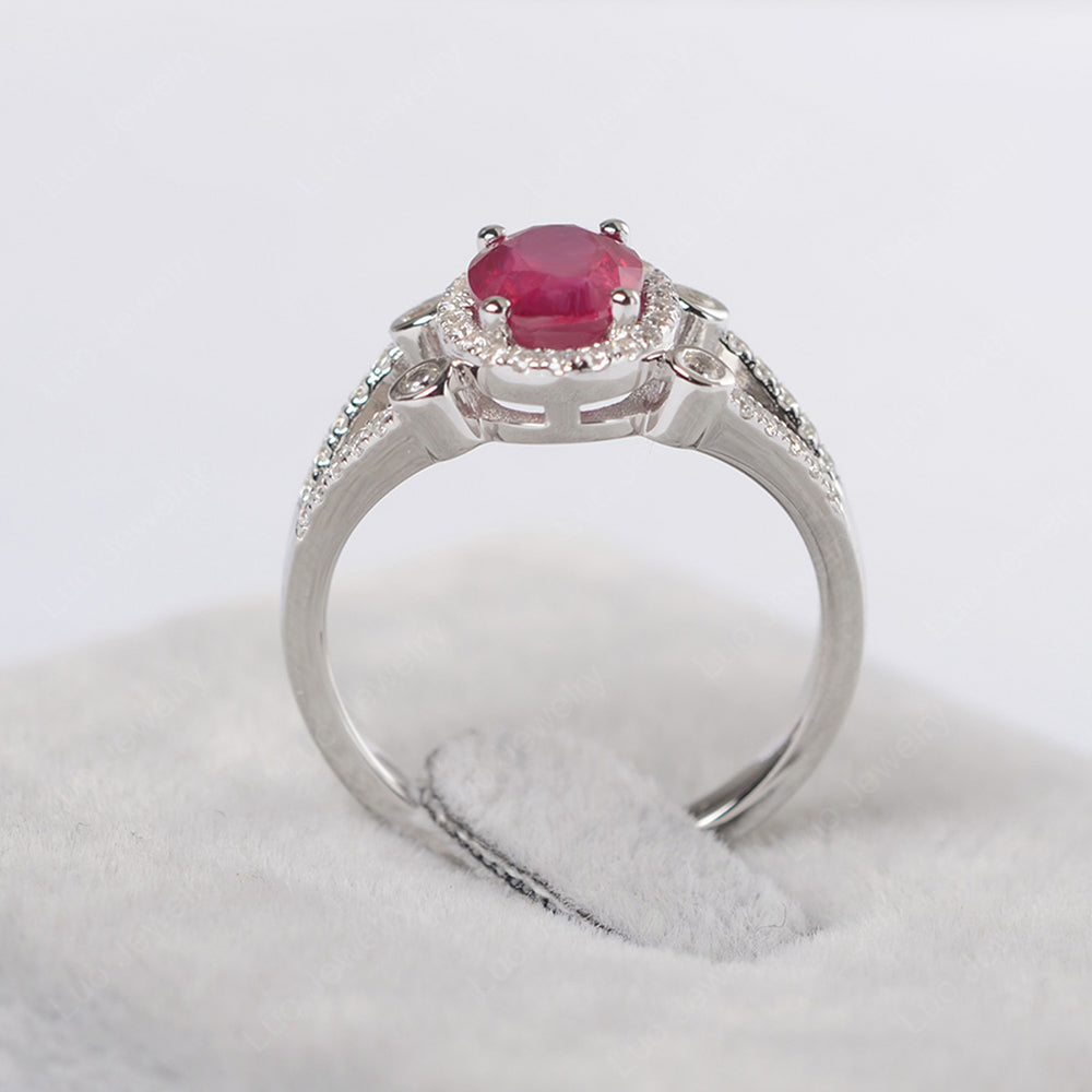 Oval Ruby Art Deco Engagement Ring Gold - LUO Jewelry