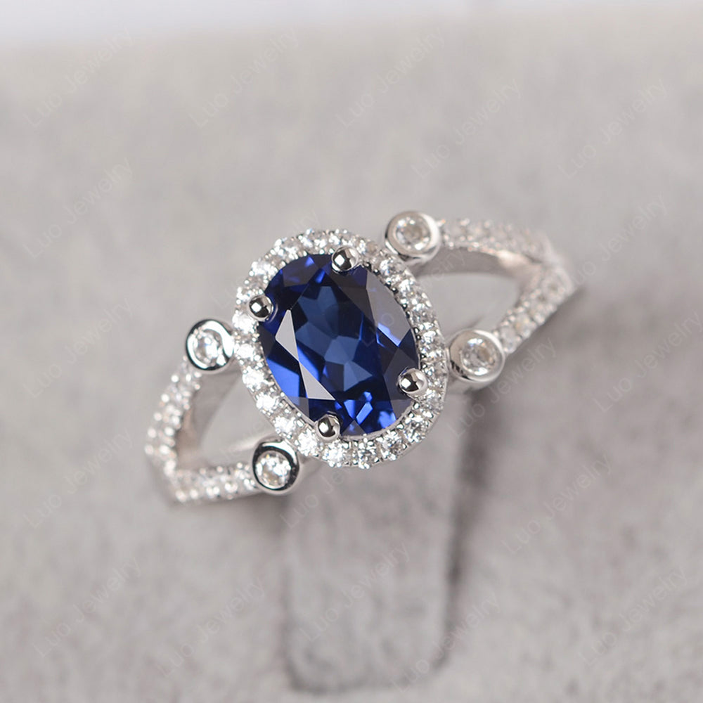 Oval Lab Sapphire Art Deco Engagement Ring Gold - LUO Jewelry