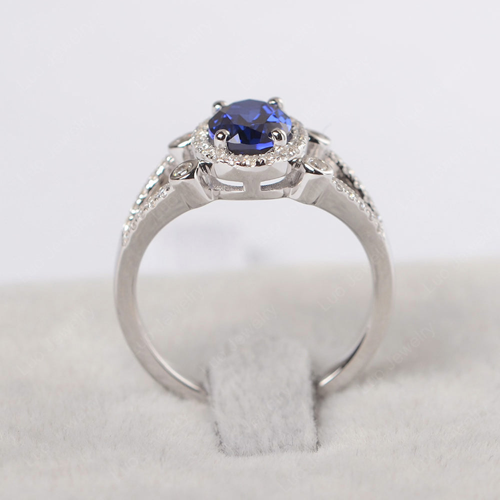 Oval Lab Sapphire Art Deco Engagement Ring Gold - LUO Jewelry