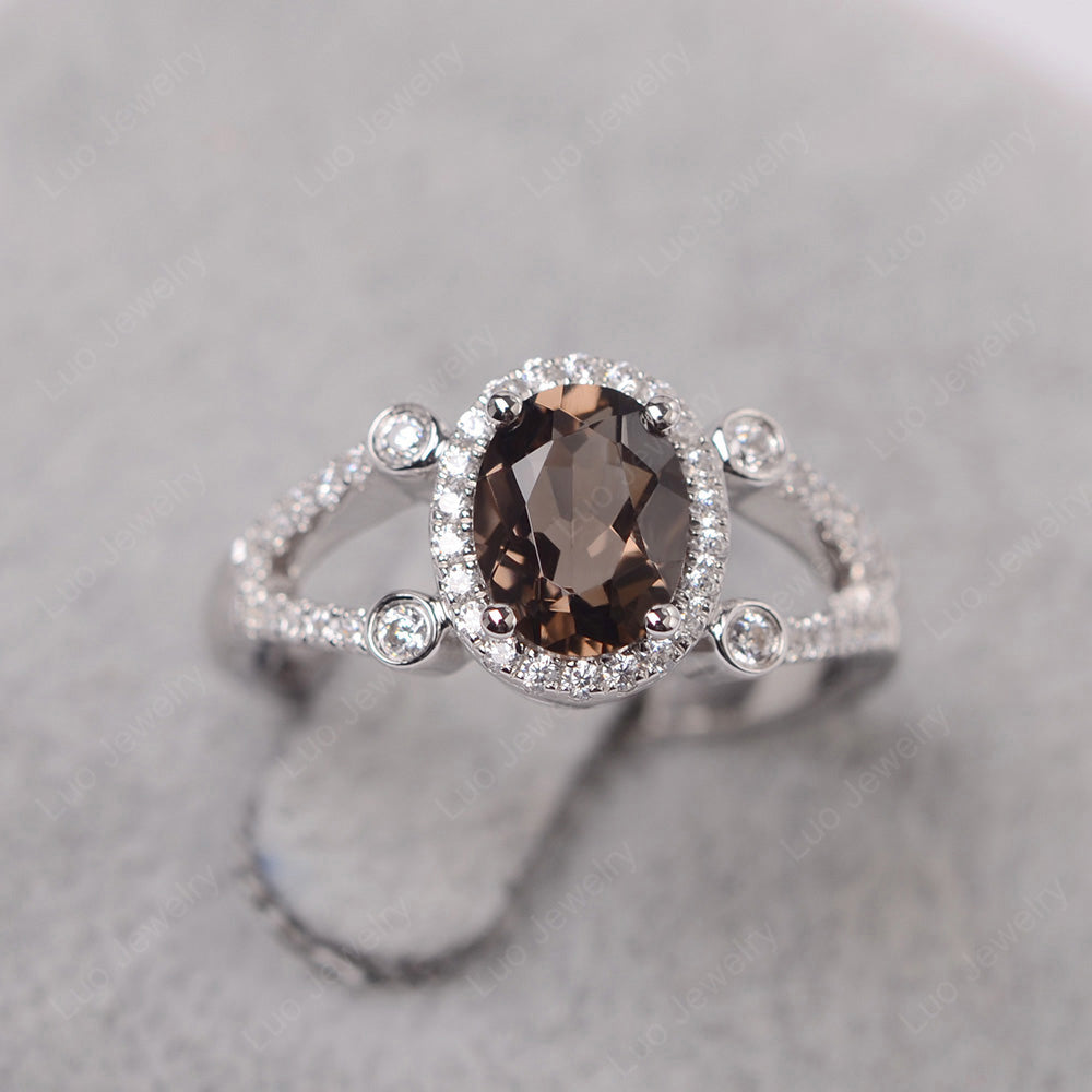 Oval Smoky Quartz  Art Deco Engagement Ring Gold - LUO Jewelry