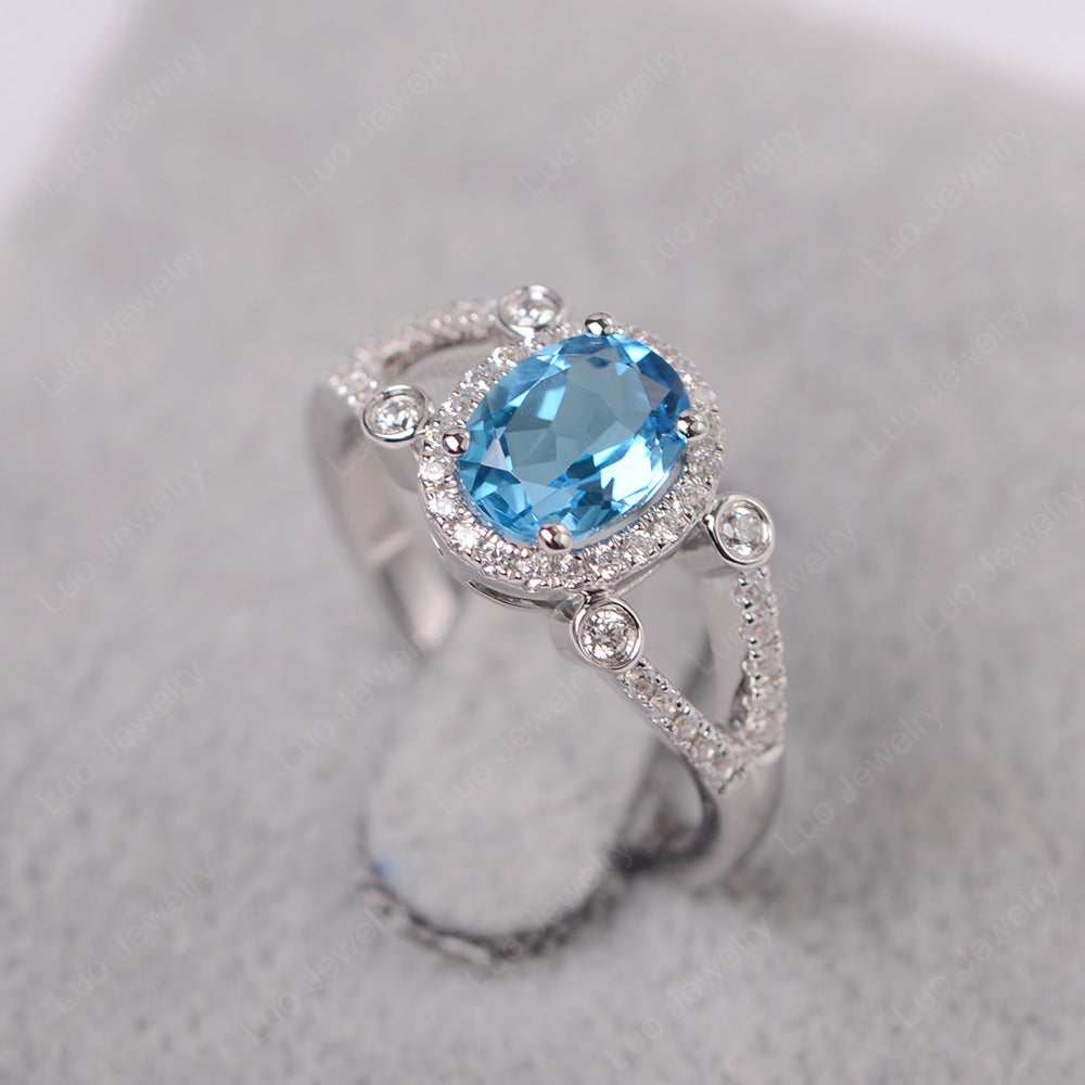 Oval Swiss Blue Topaz Art Deco Engagement Ring Gold - LUO Jewelry