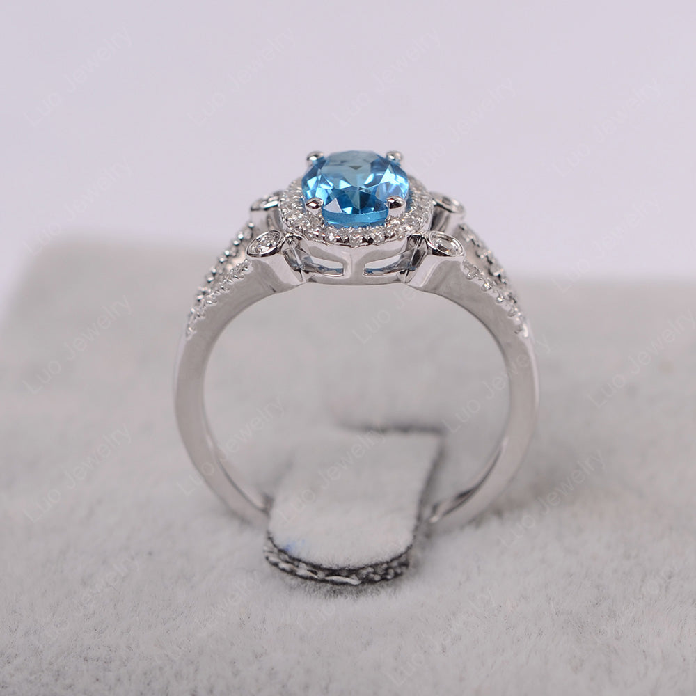 Oval Swiss Blue Topaz Art Deco Engagement Ring Gold - LUO Jewelry