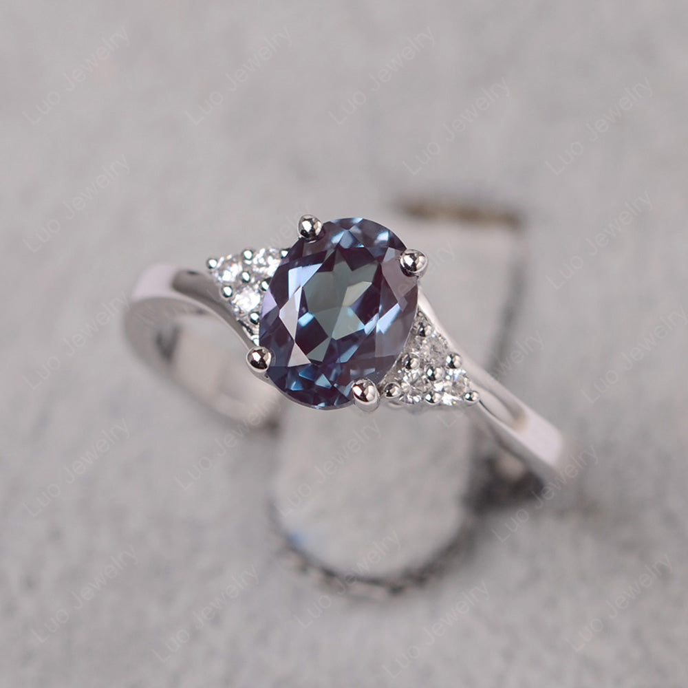 Oval Cut Alexandrite Engagement Ring For Girls - LUO Jewelry