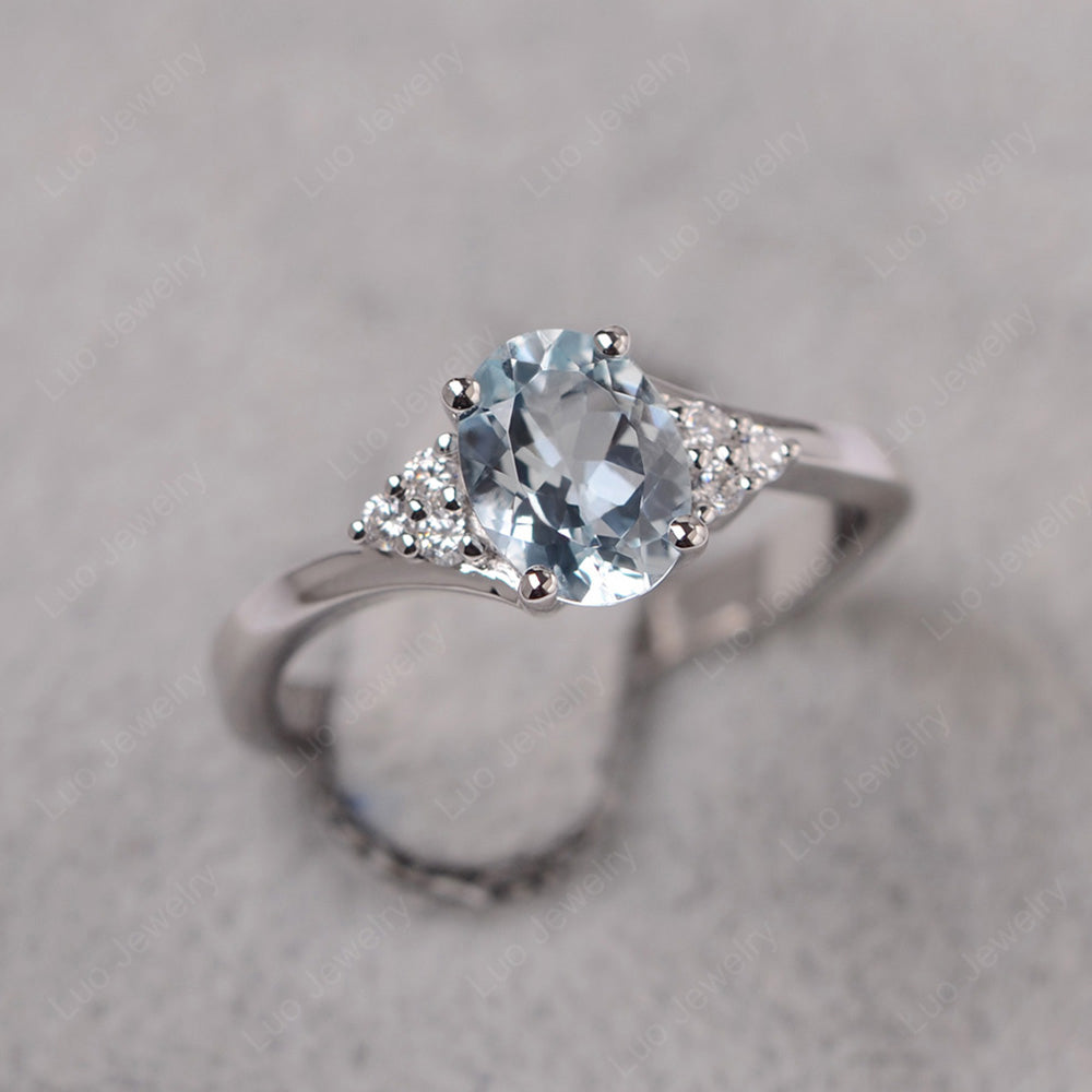 Oval Cut Aquamarine Engagement Ring For Girls - LUO Jewelry