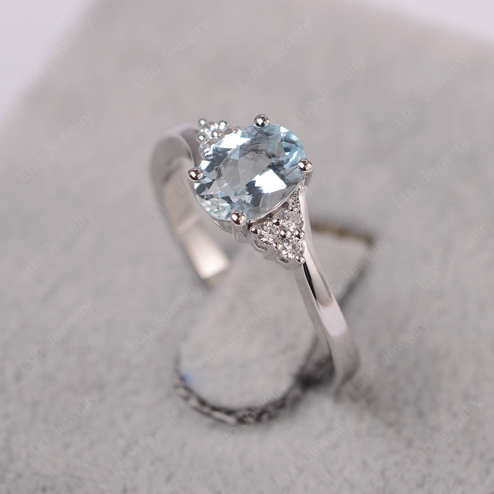 Oval Cut Aquamarine Engagement Ring For Girls - LUO Jewelry
