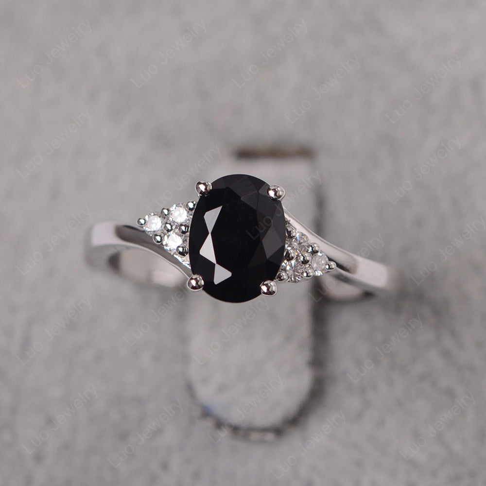 Oval Cut Black Stone Engagement Ring For Girls - LUO Jewelry