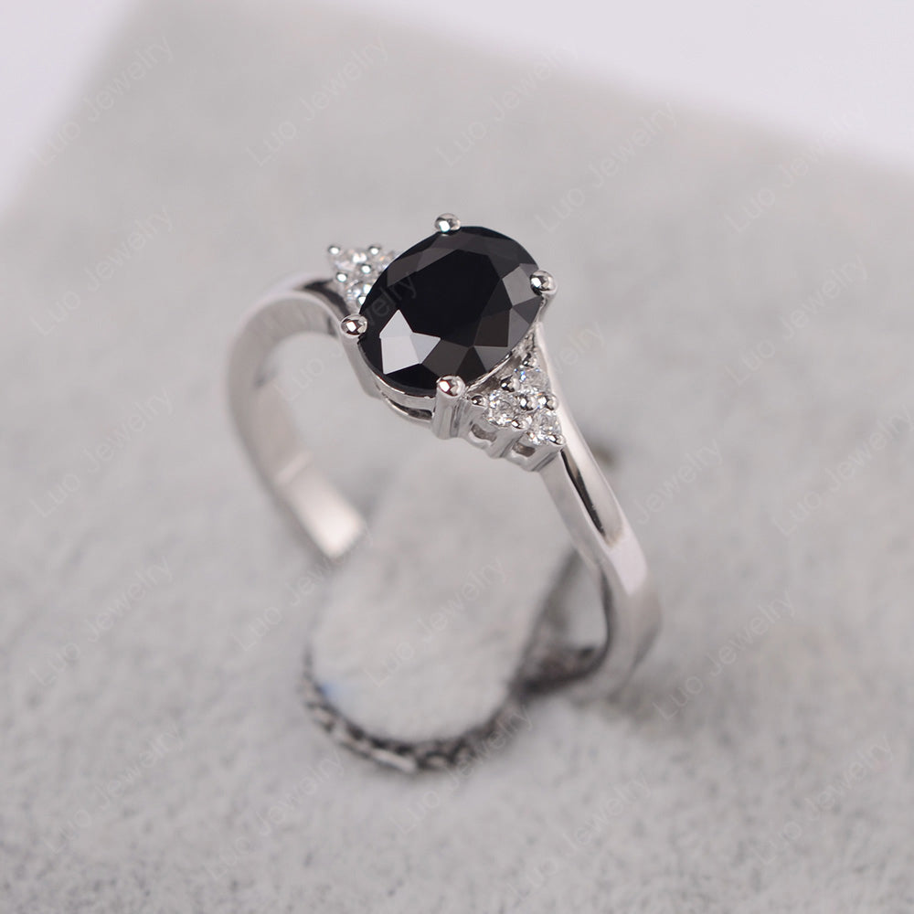 Oval Cut Black Stone Engagement Ring For Girls - LUO Jewelry