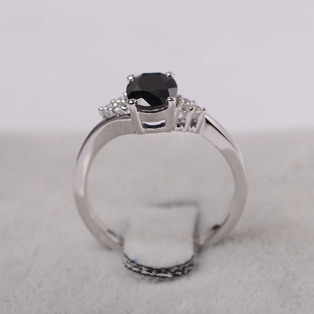 Oval Cut Black Stone Engagement Ring For Girls - LUO Jewelry