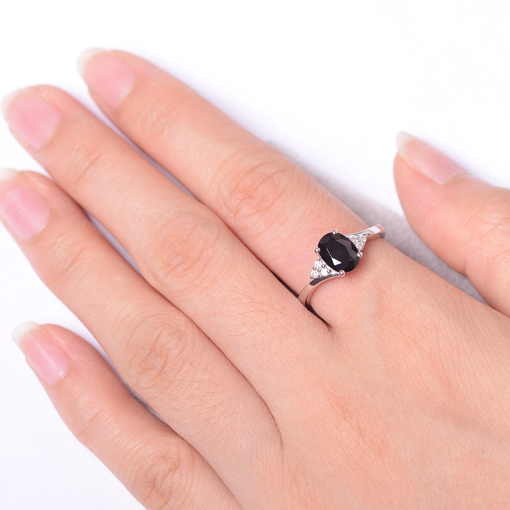 Oval Cut Black Stone Engagement Ring For Girls - LUO Jewelry