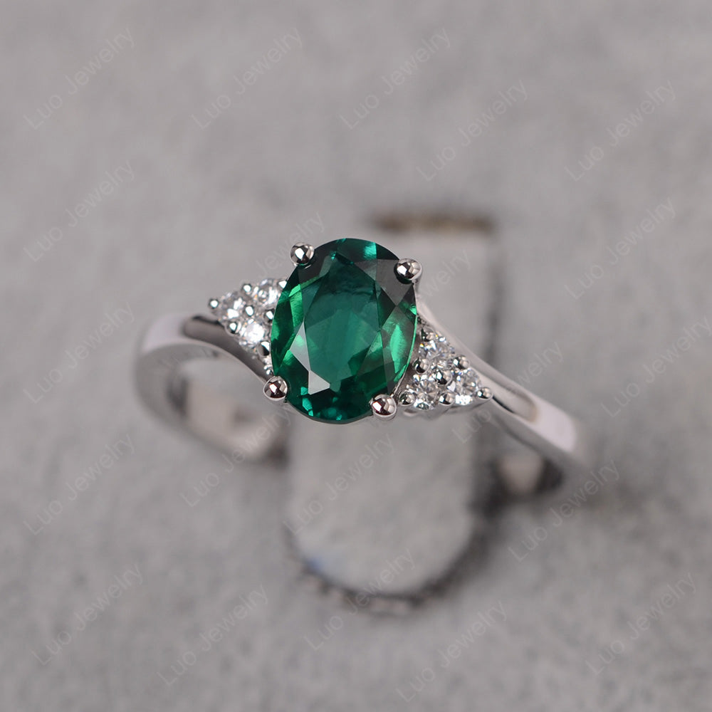 Oval Cut Lab Emerald Engagement Ring For Girls - LUO Jewelry