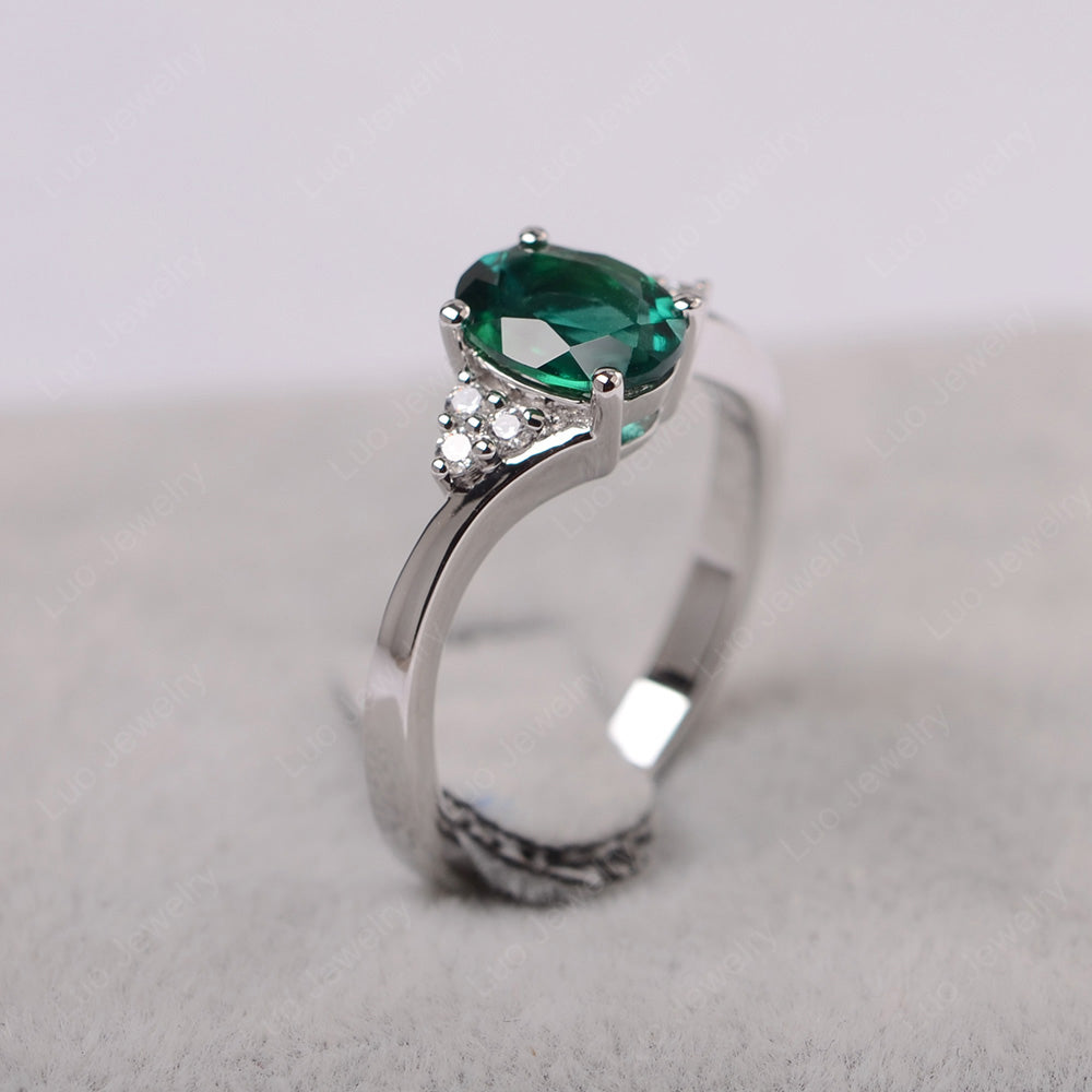 Oval Cut Lab Emerald Engagement Ring For Girls - LUO Jewelry