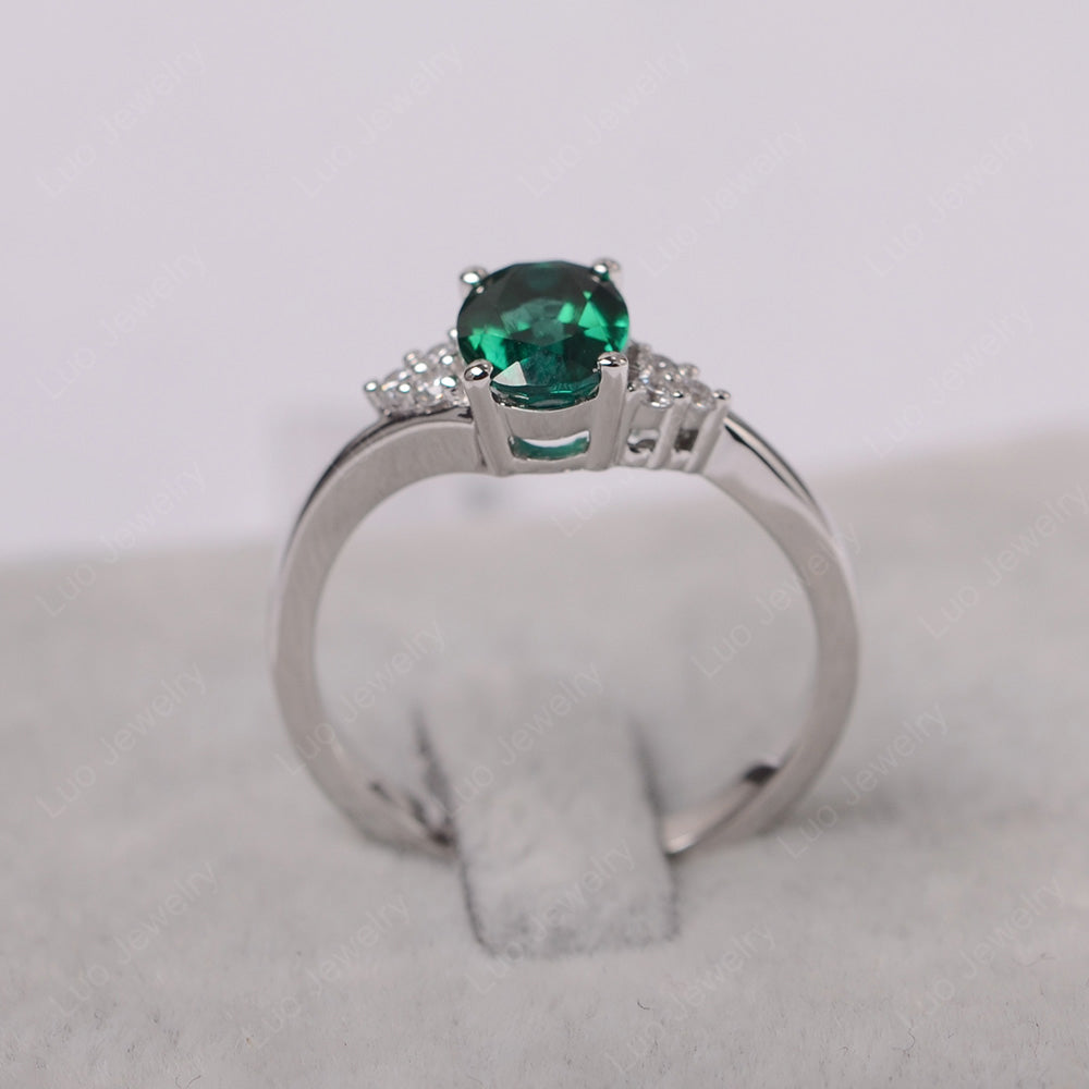 Oval Cut Lab Emerald Engagement Ring For Girls - LUO Jewelry