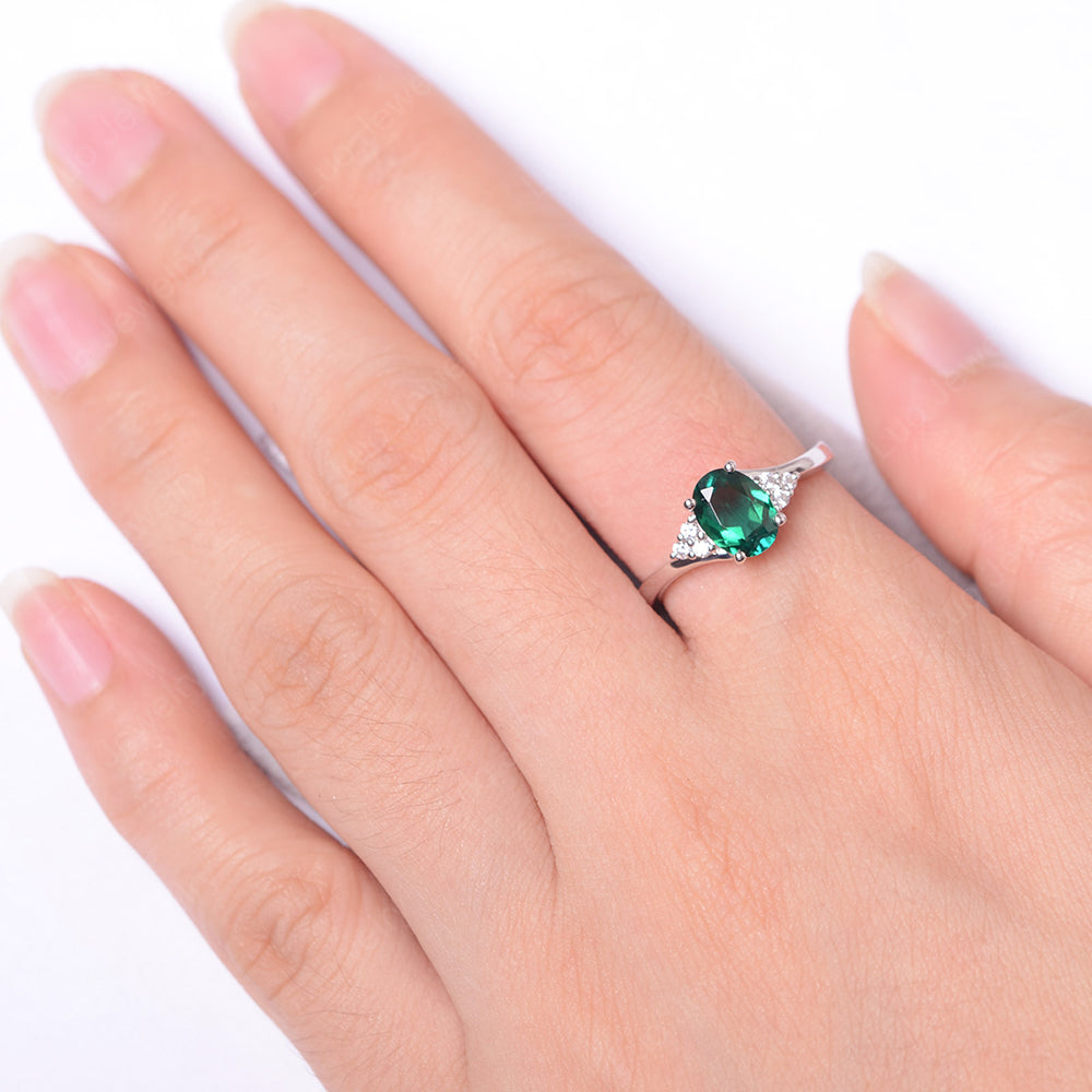 Oval Cut Lab Emerald Engagement Ring For Girls - LUO Jewelry