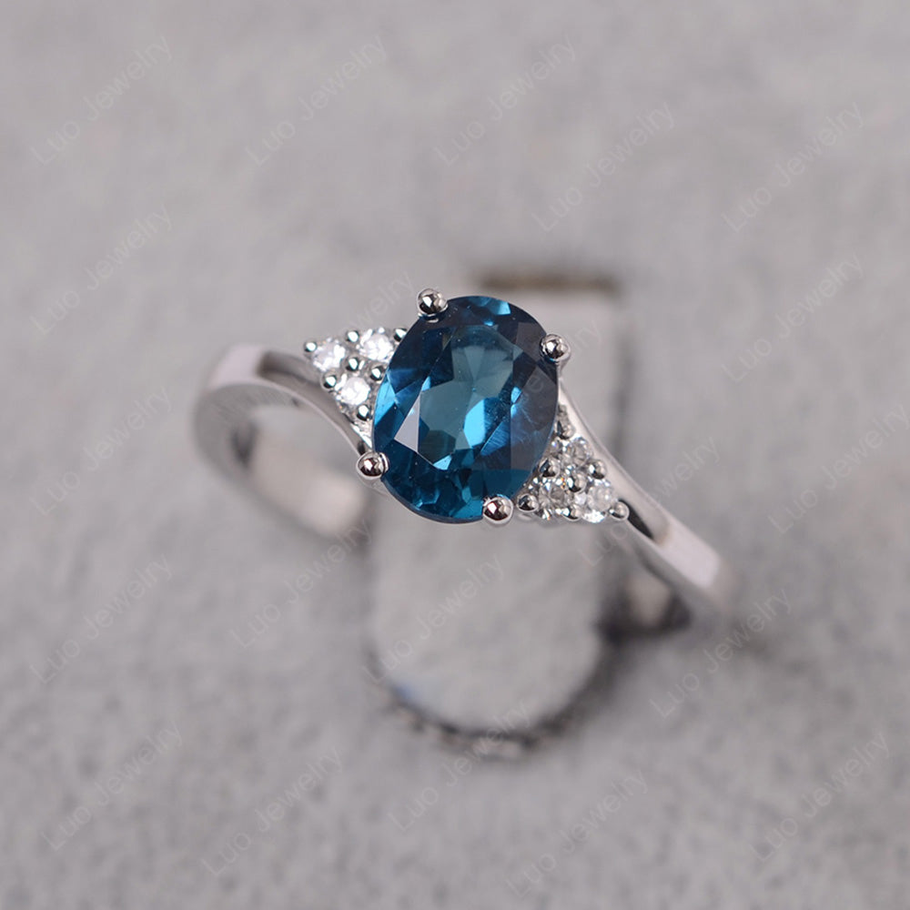 Oval Cut London Blue Topaz Engagement Ring For Girls - LUO Jewelry