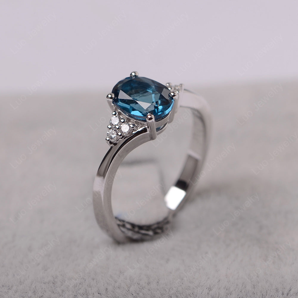 Oval Cut London Blue Topaz Engagement Ring For Girls - LUO Jewelry