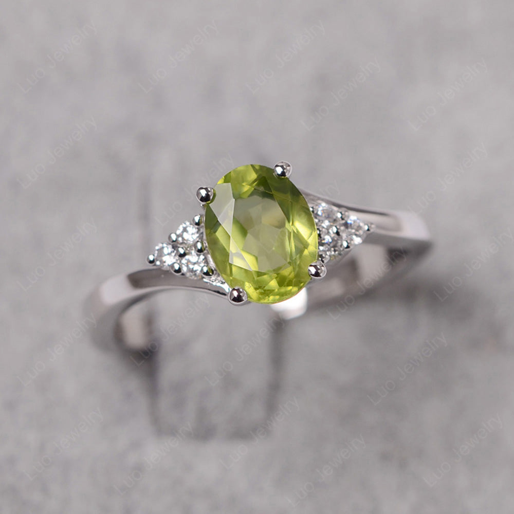 Oval Cut Peridot Engagement Ring For Girls - LUO Jewelry