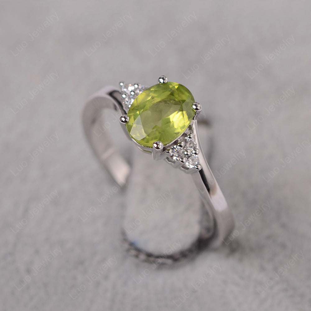 Oval Cut Peridot Engagement Ring For Girls - LUO Jewelry