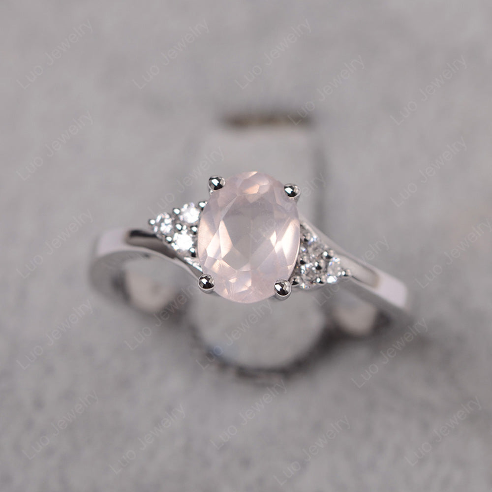 Oval Cut Rose Quartz Engagement Ring For Girls - LUO Jewelry