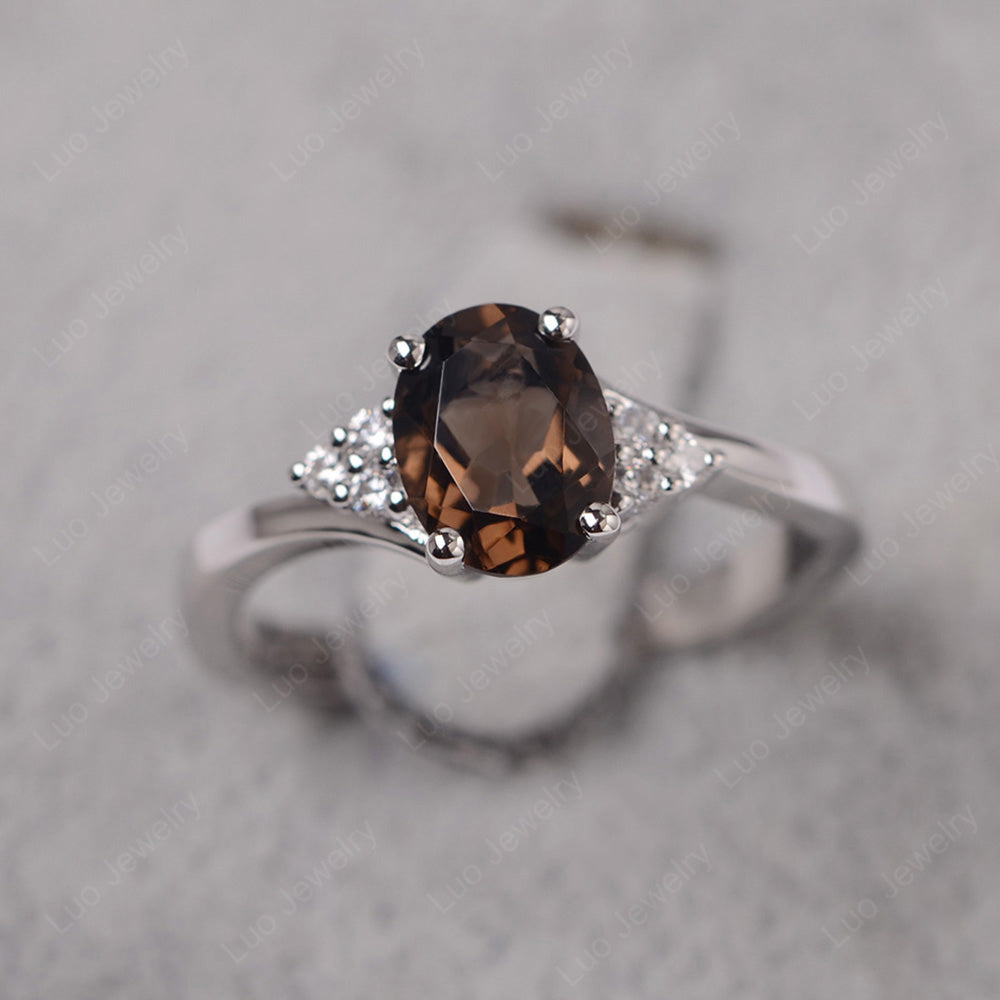 Oval Cut Smoky Quartz  Engagement Ring For Girls - LUO Jewelry