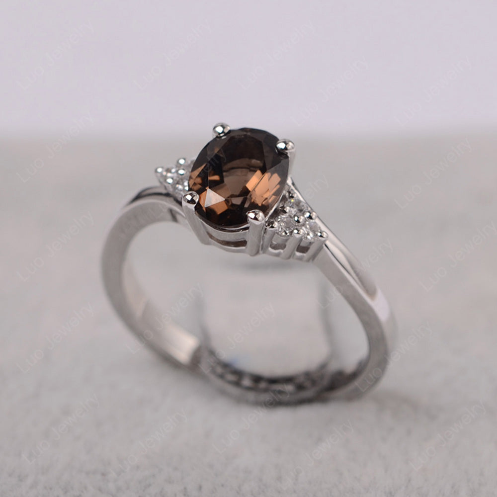 Oval Cut Smoky Quartz  Engagement Ring For Girls - LUO Jewelry