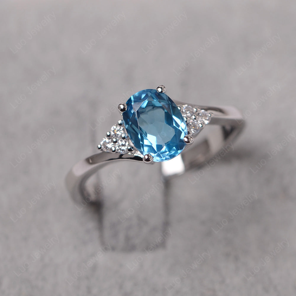 Oval Cut Swiss Blue Topaz Engagement Ring For Girls - LUO Jewelry